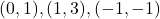 (0,1), (1,3), (-1,-1)