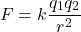 \[ F = k \frac{q_1q_2}{r^2} \]