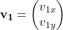 \mathbf{v_1} = \begin{pmatrix} v_{1x} \\ v_{1y} \end{pmatrix}